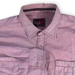 EQ Rooster Logo Red Chambray Long Sleeve Button Up Shirt Men's XL‎